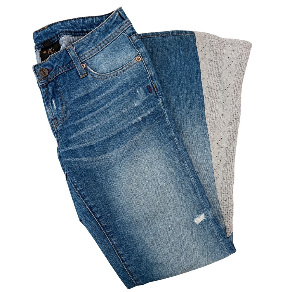 Genetic Denim Women's Flare Blue Jeans with Fabric Insert